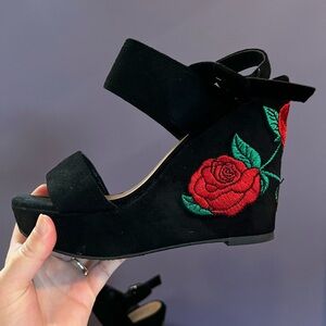 Platform Sandals Heels Black Rose